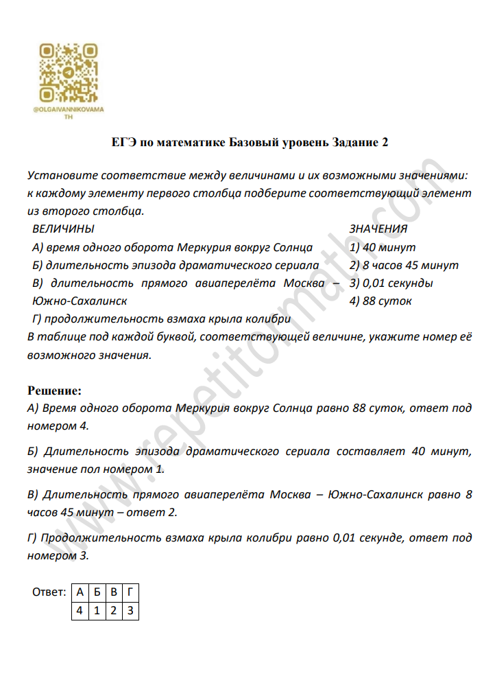 Задание №2 ЕГЭ (базовый уровень) Задание №2 ЕГЭ (базовый уровень)